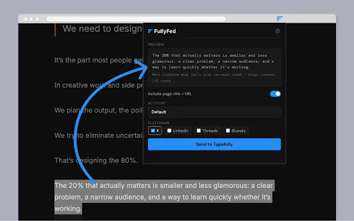 FullyFed: Save Web Text to Typefully Drafts Instantly - Screenshot 1